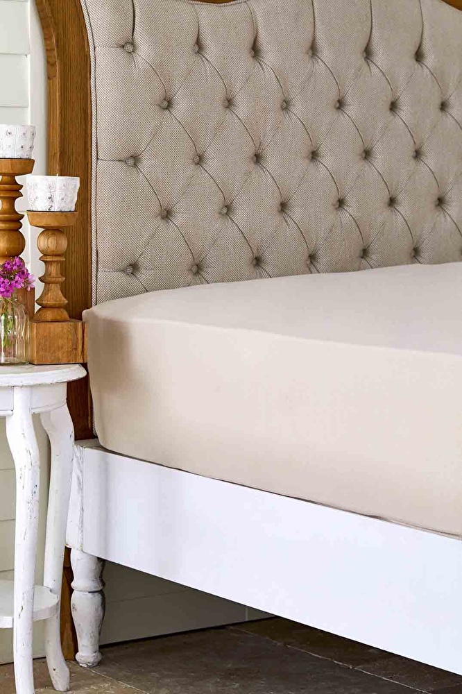 Karaca Home Bej Penye Fitted/ Lastikli Çift Kişilik Çarşaf görseli 1