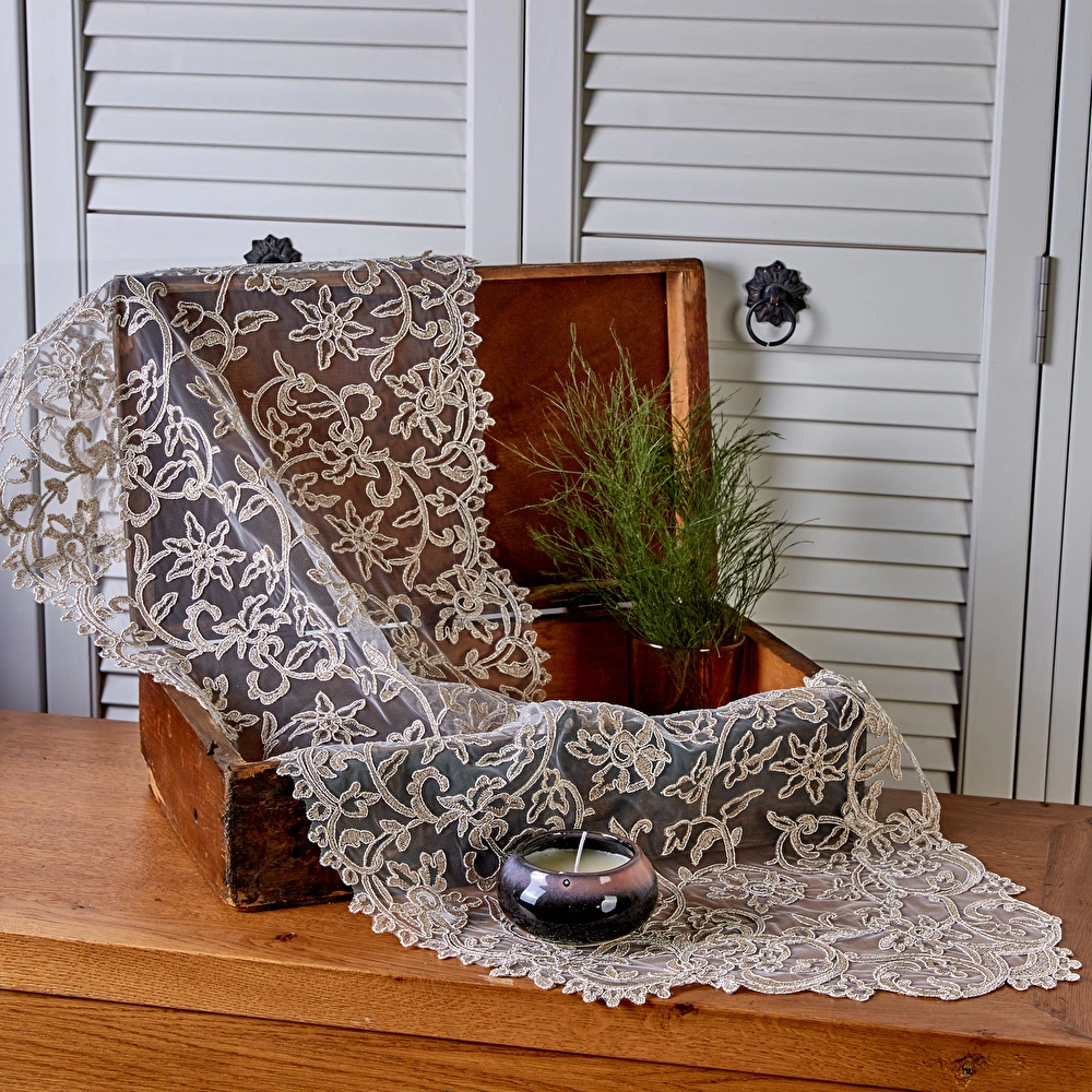 Karaca Home Isabel Ekru Dantelli Runner 40x120 cm görseli 1
