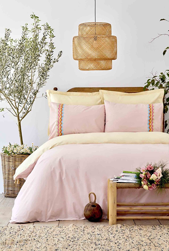 Karaca Home Mood Prime Pembe Nakışlı Çift Kişilik Nevresim Takımı görseli 1