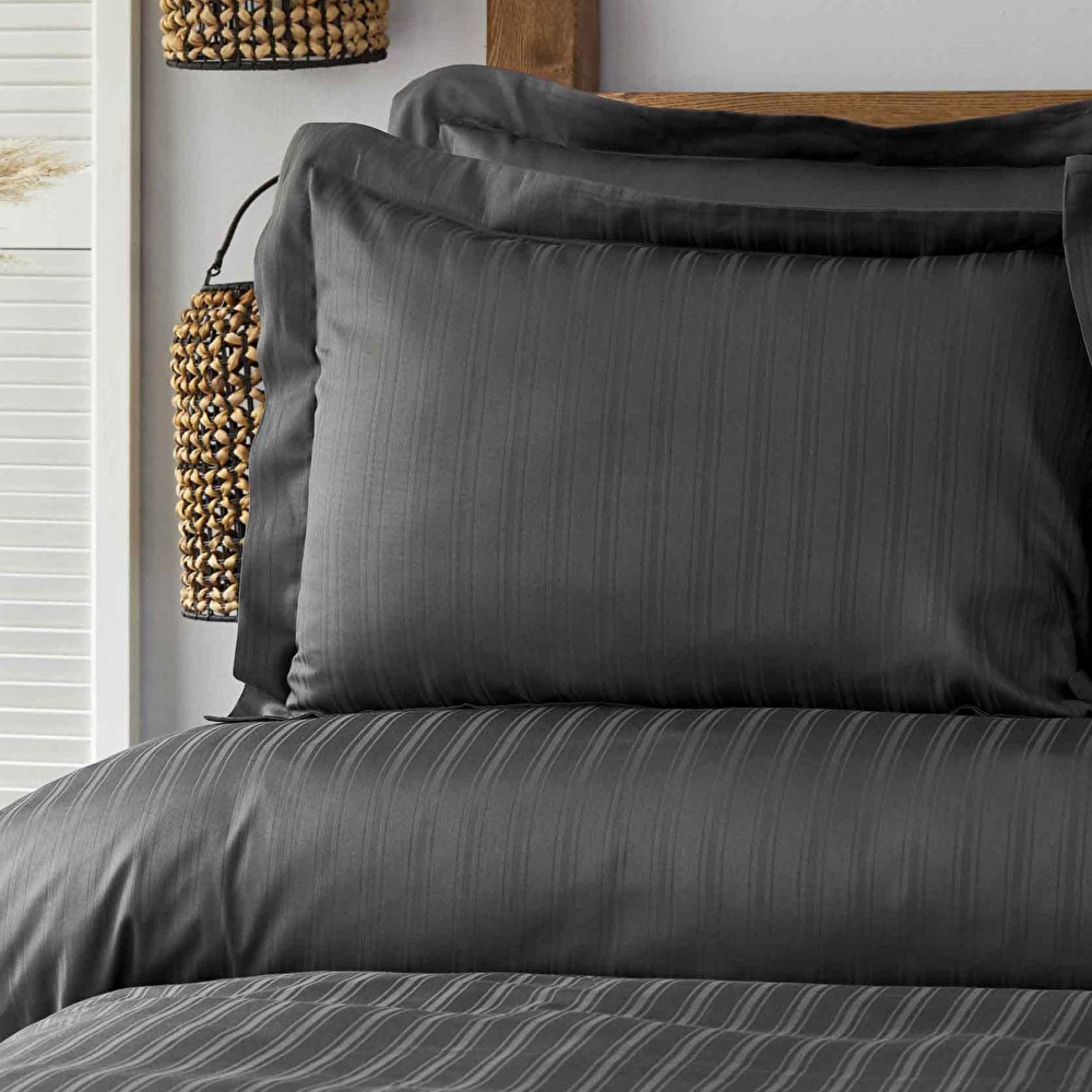 Karaca Home Charm Bold Antrasit %100 Pamuk Saten Tek Kişilik Nevresim Takımı görseli 3