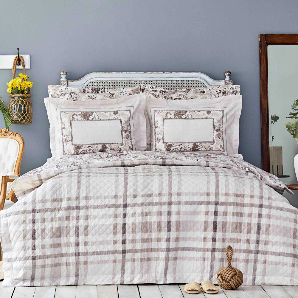 Karaca Home Plaid Bej Flanel Çift Kişilik Complete Takım görseli 1