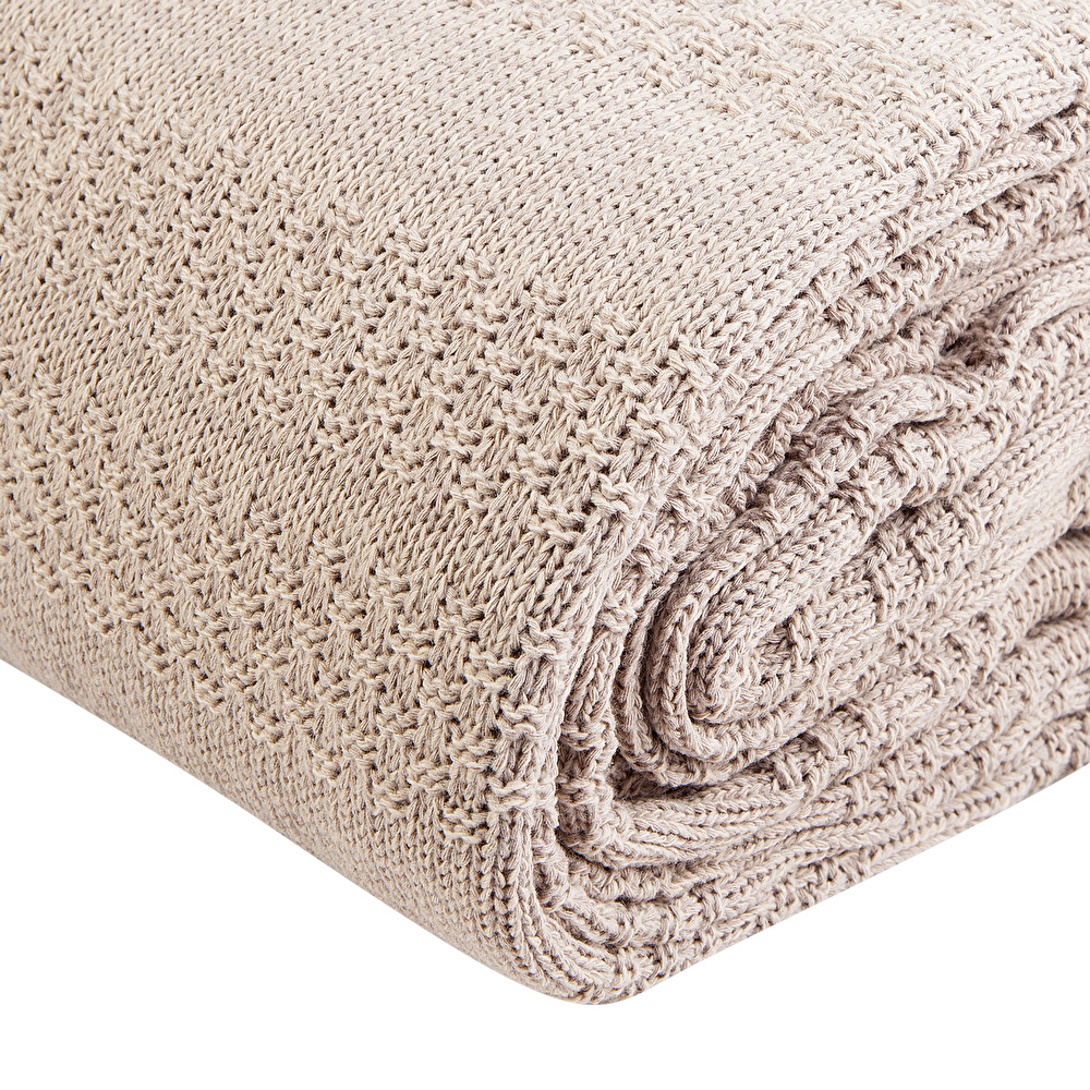 Karaca Home Charm Bold Bej Çift Kişilik Örgü Battaniye görseli 3