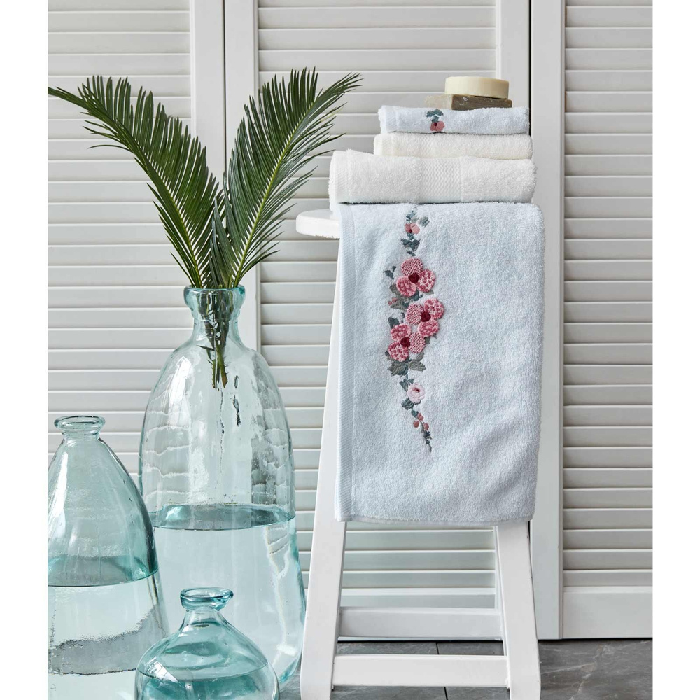 Karaca Home Orion Offwhite-Su Yeşili 4 Parça Nakışlı Havlu Seti görseli 1