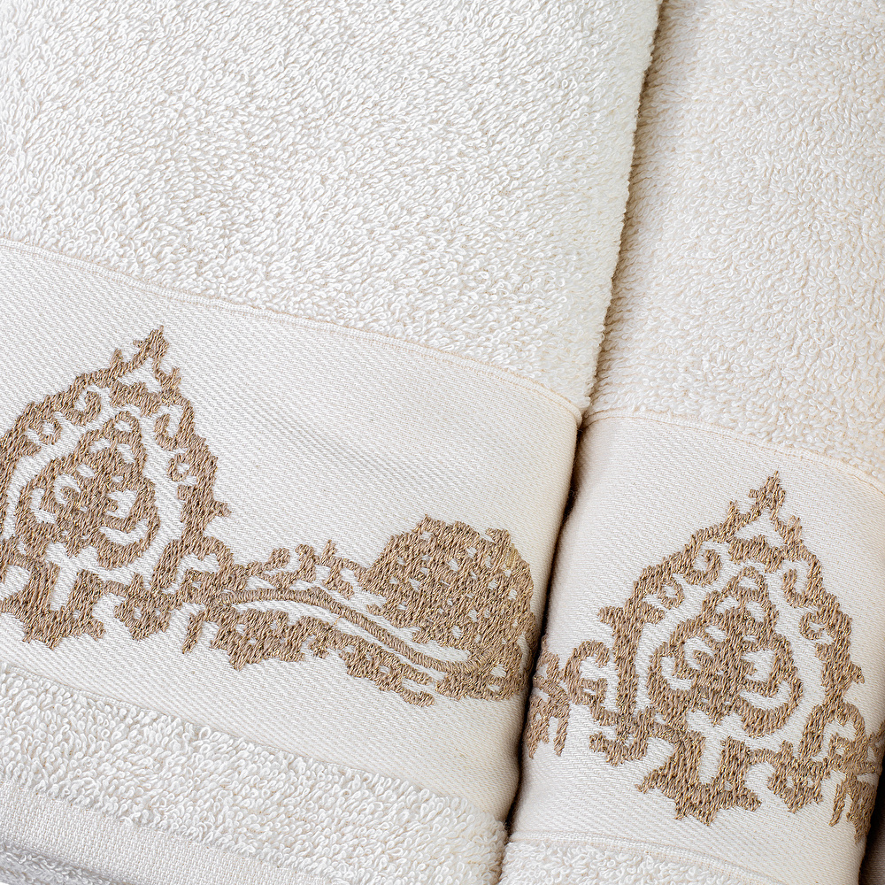 Karaca Home Eldora Simli Nakışlı Offwhite/Bej Hamam Seti görseli 2