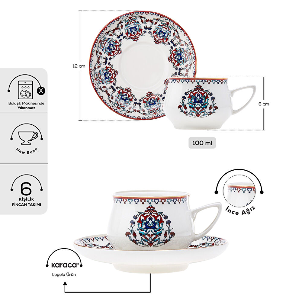 Karaca Nakkaş 6 Kişilik Kahve Fincan Takımı 100 ml thumbnail 2