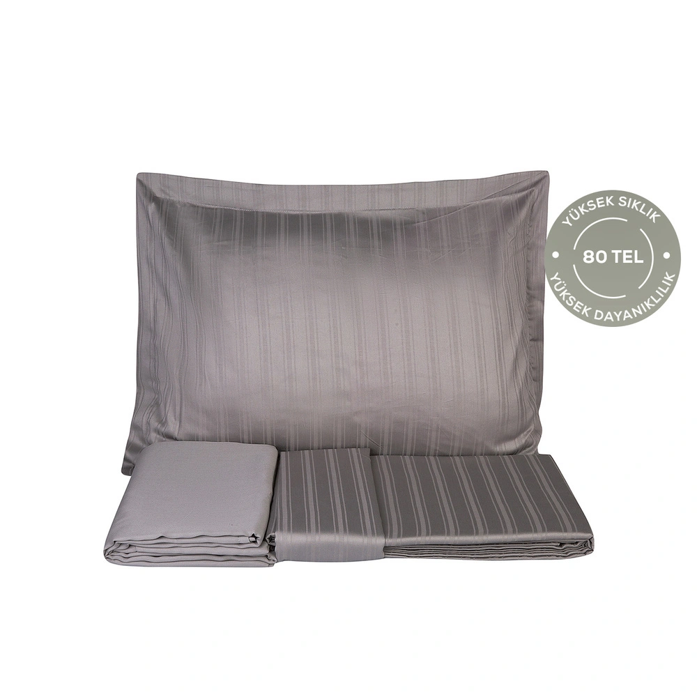 Karaca Home Charm Bold Gri %100 Pamuk Saten Çift Kişilik Nevresim Takımı görseli 2