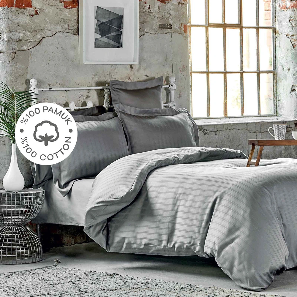Karaca Home Charm Bold Gri %100 Pamuk Saten Çift Kişilik Nevresim Takımı görseli 1