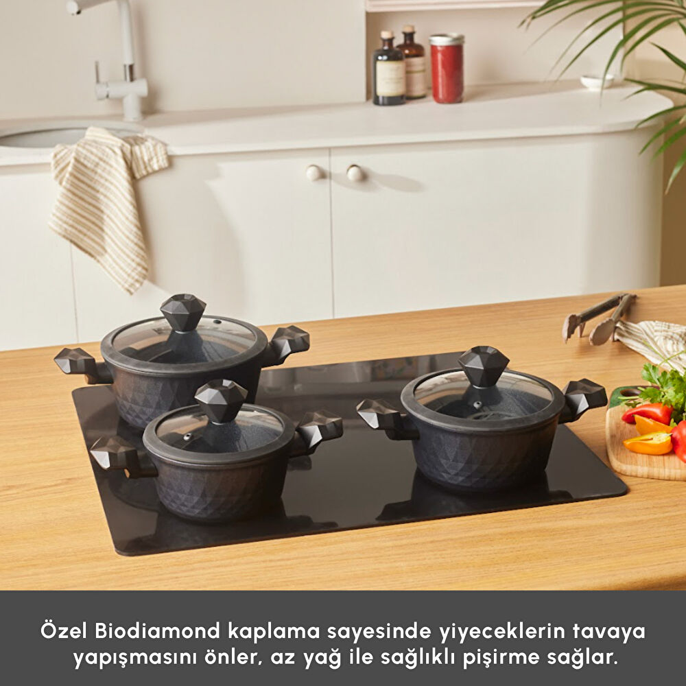 Karaca Biodiamond Antibakteriyel Kulp İndüksiyon Tabanlı 6 Parça Tencere Seti thumbnail 3