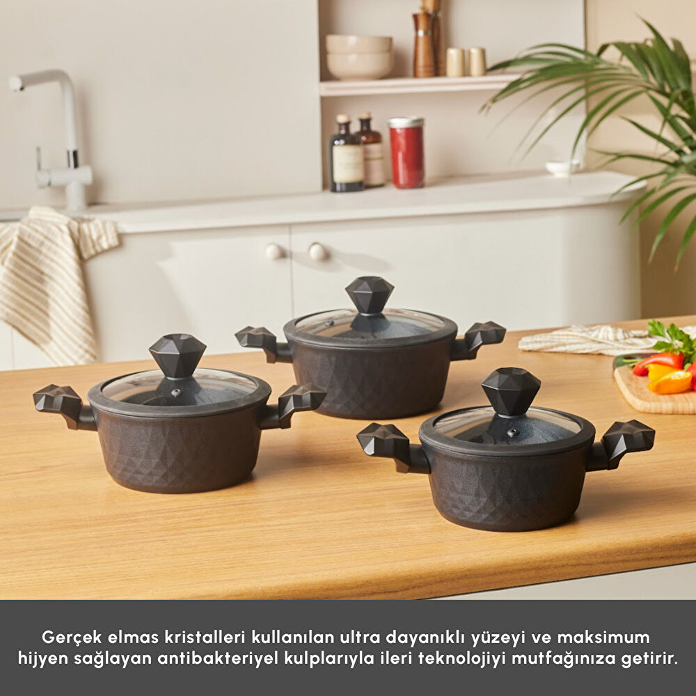 Karaca Biodiamond Antibakteriyel Kulp İndüksiyon Tabanlı 6 Parça Tencere Seti thumbnail 5