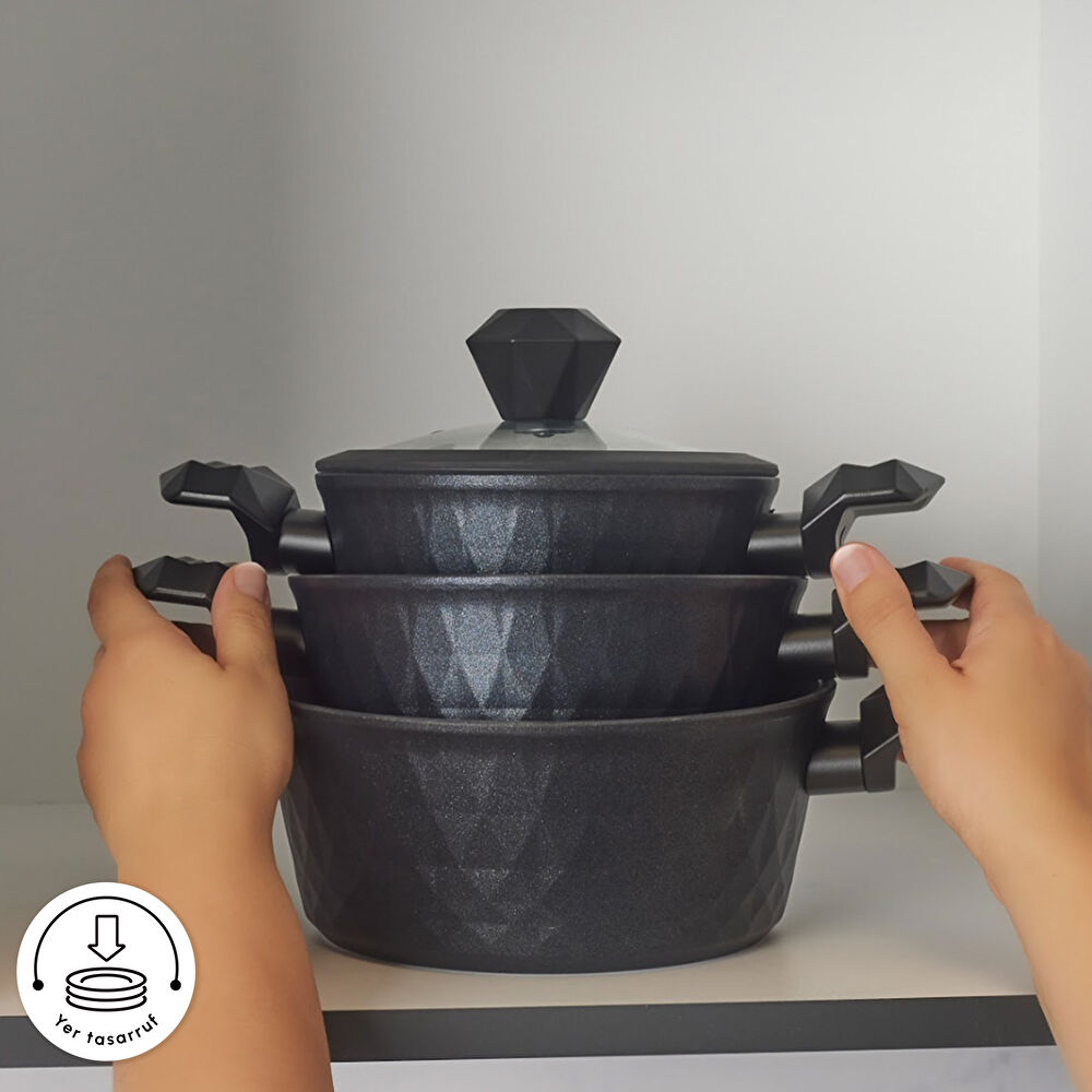 Karaca Biodiamond Antibakteriyel Kulp İndüksiyon Tabanlı 6 Parça Tencere Seti thumbnail 6