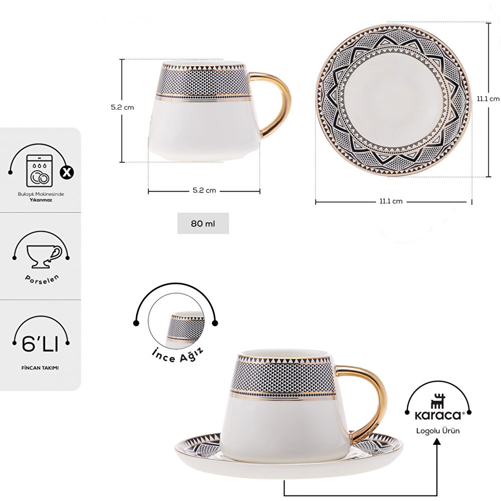 Karaca Globe 6 Kişilik Kahve Fincan Takımı 80 ml thumbnail 2