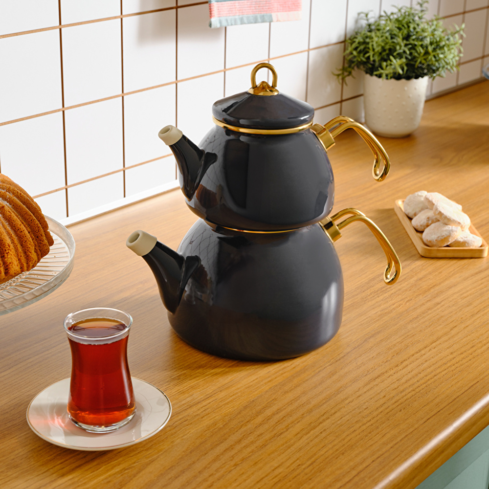 Karaca Retro Emaye İndüksiyon Tabanlı  Antrasit Çaydanlık görseli 1