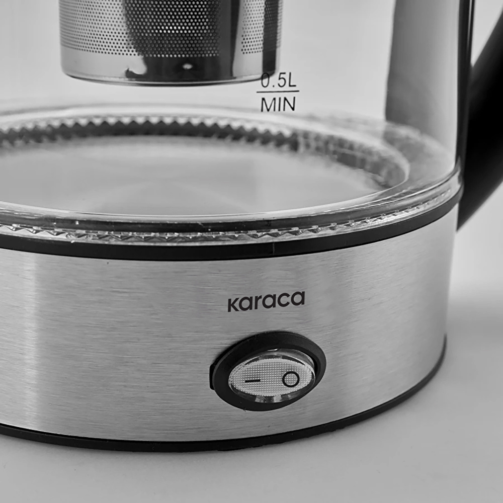 Karaca Cam Inox Bitki Çayı Makinesi ve Su Isıtıcı Kettle 2202,Led Işıklı, Yüksek Borosilikat Gövde, Paslanmaz Çelik  görseli 5