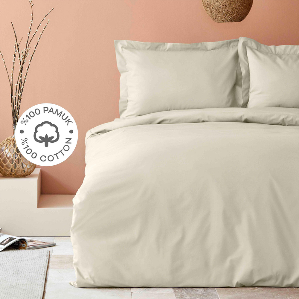 Karaca Home Back To Basic Bej %100 Pamuk Tek Kişilik Nevresim Takımı görseli 1