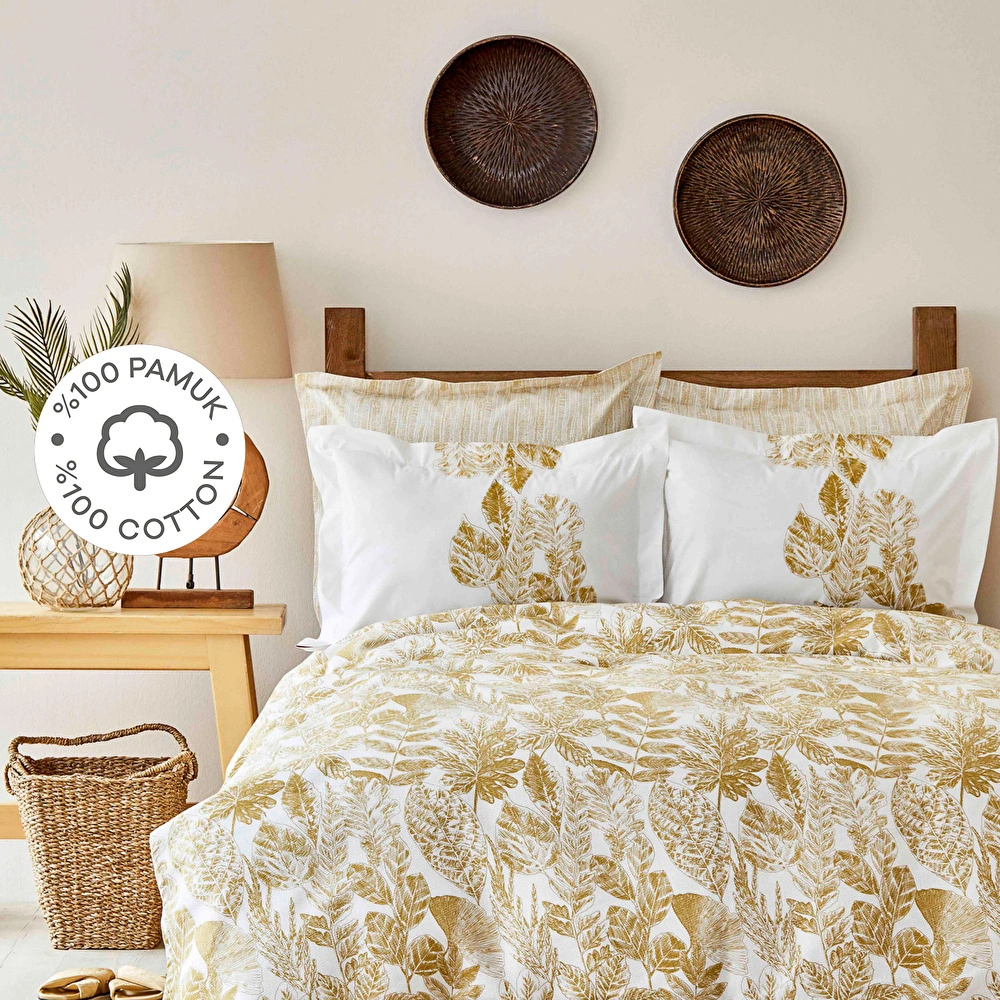 Karaca Home Leaf Hardal %100 Pamuk Çift Kişilik Nevresim Takımı görseli 1