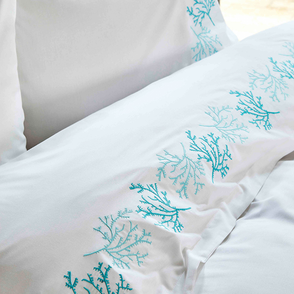 Karaca Home Ocean Turkuaz %100 Pamuk Nakışlı Çift Kişilik Nevresim Takımı görseli 4