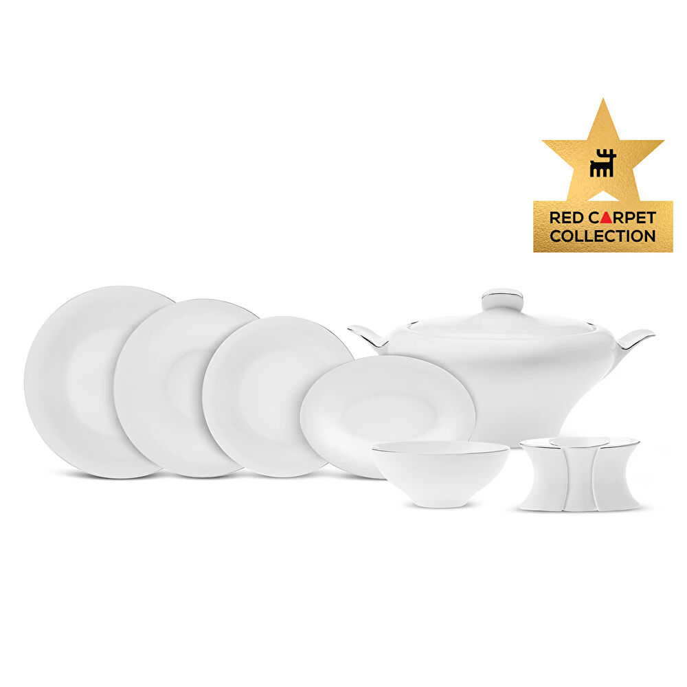Karaca Red Carpet Collection Fine Pearl Extra Argento 62 Parça 12 Kişilik Yemek Takımı Platin