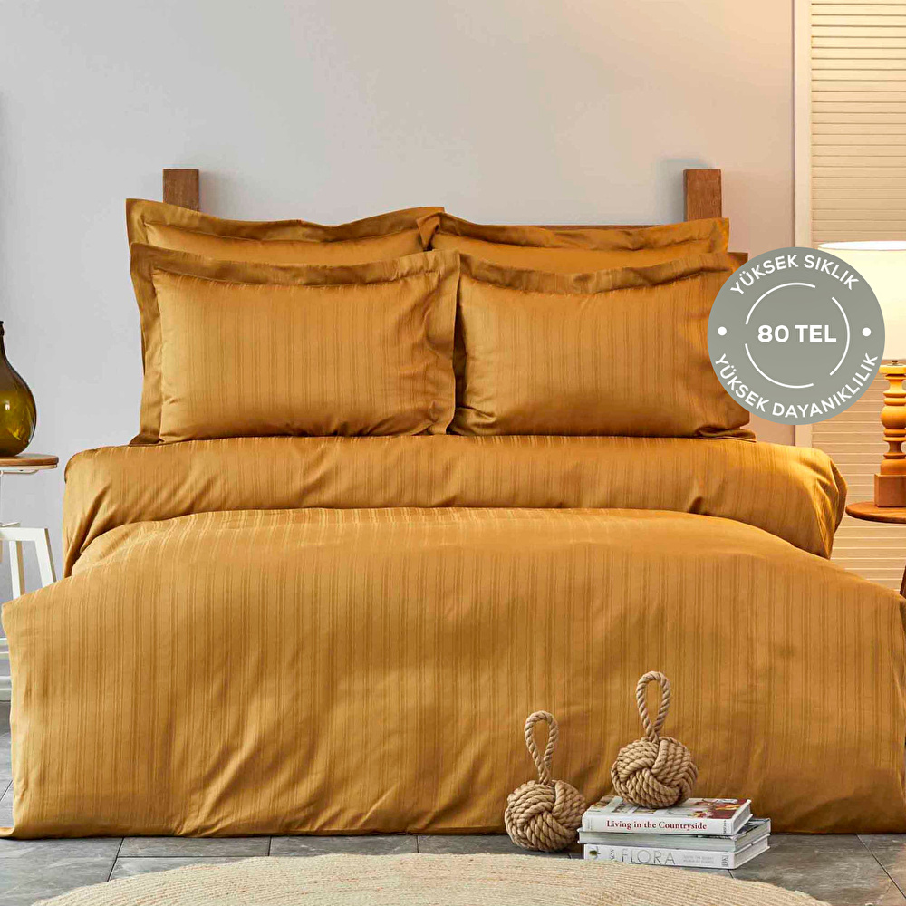 Karaca Home Charm Bold Hardal %100 Pamuk Çift Kişilik Nevresim Takımı görseli 2
