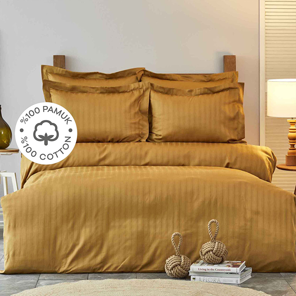 Karaca Home Charm Bold Hardal %100 Pamuk Çift Kişilik Nevresim Takımı görseli 1
