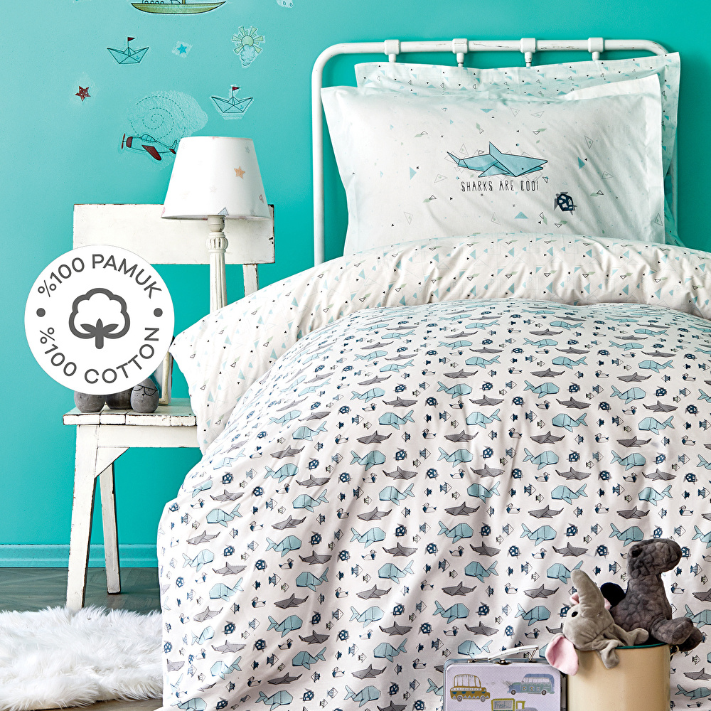 Karaca Home Shark Yeşil %100 Pamuk Genç Nevresim Takımı görseli 1
