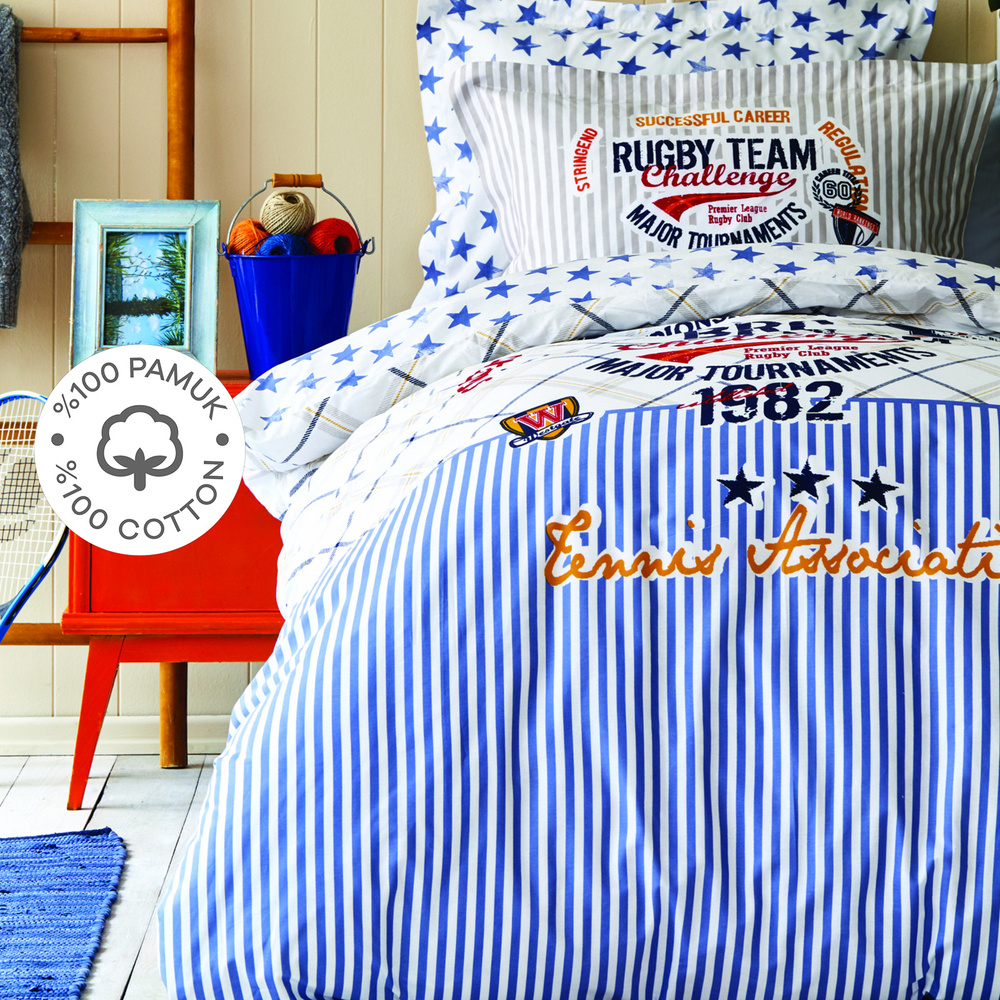 Karaca Home Challenge Mavi %100 Pamuk Tek Kişilik Genç Nevresim Takımı görseli 1
