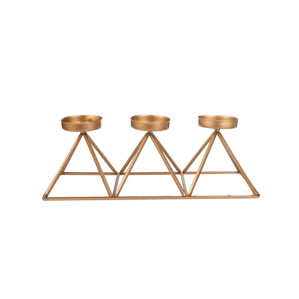 Karaca Home Geometri 3'lü Mumluk Gold 36x13cm görseli 1