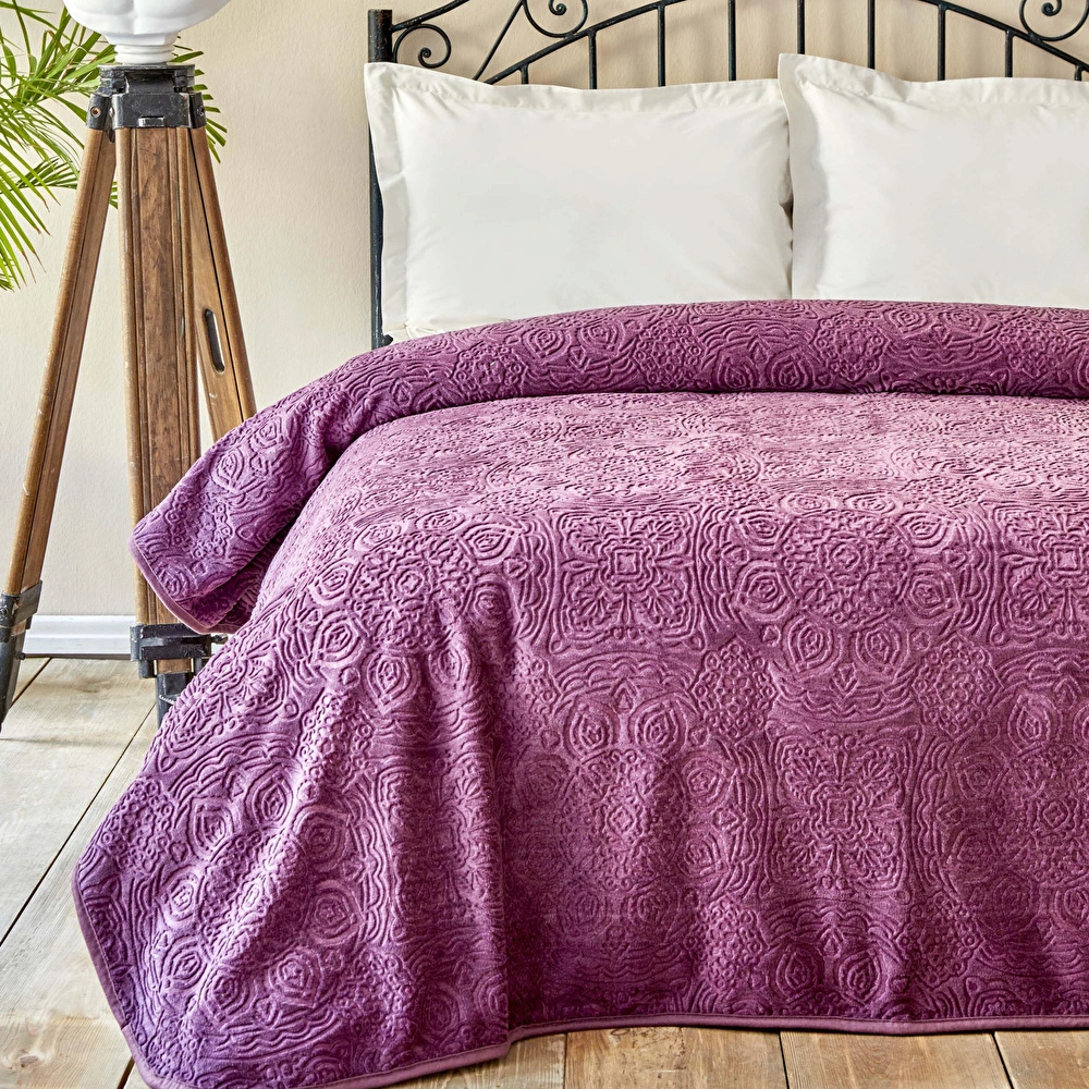 Karaca Home Scala Mürdüm Çift Kişilik Embosy Battaniye görseli 1