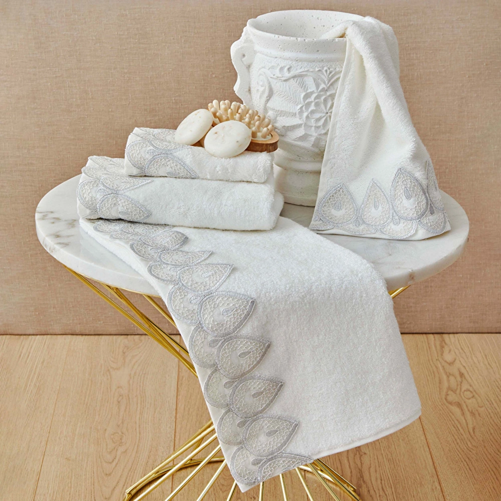 Karaca Home Fidelle Silver %100 Pamuk Offwhite Fransız Dantelli Havlu Seti görseli 1