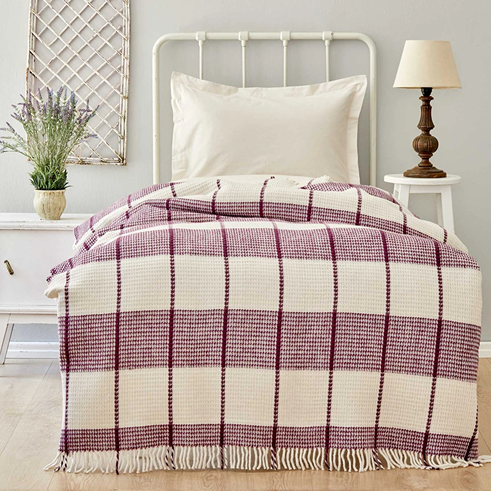 Karaca Home Carmen Mürdüm Waffle Pamuk Throw Tv Battaniyesi görseli 1
