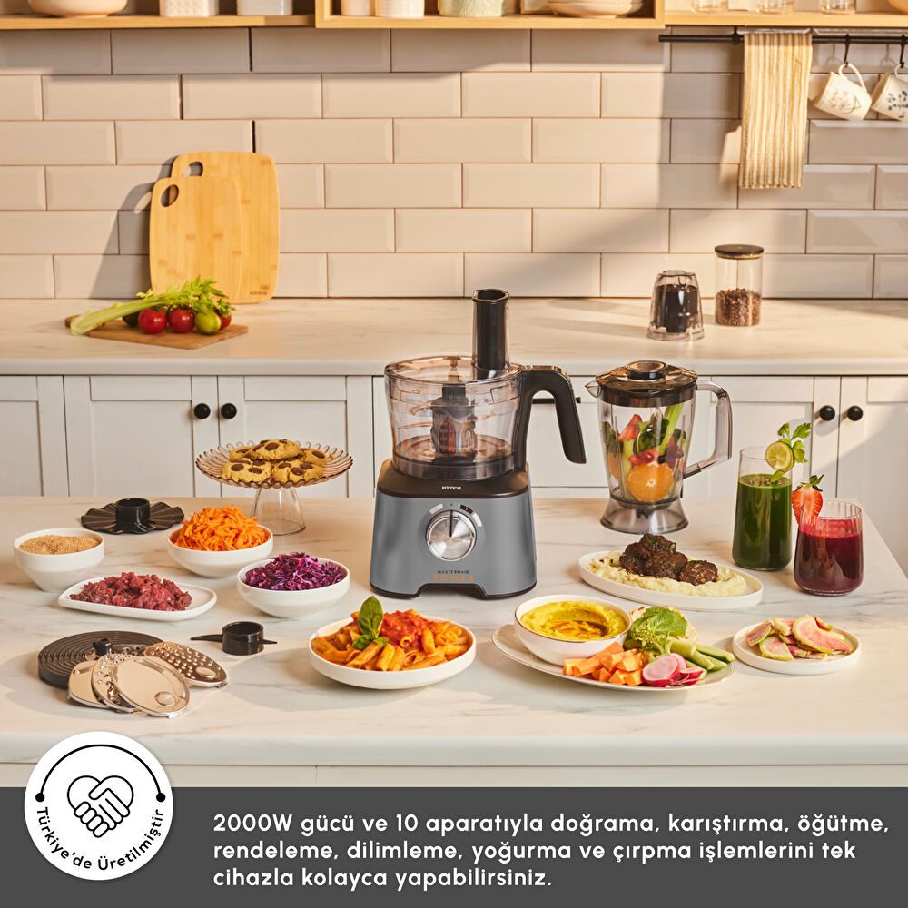 Karaca Mastermaid Power Multifunctional 10 in 1 Mutfak Robotu 2000W Galaxy Grey thumbnail 3