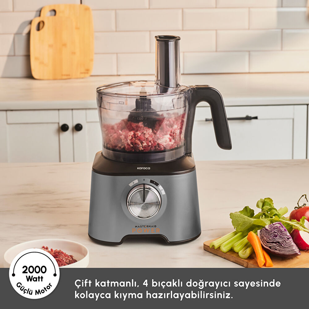 Karaca Mastermaid Power Multifunctional 10 in 1 Mutfak Robotu 2000W Galaxy Grey thumbnail 7