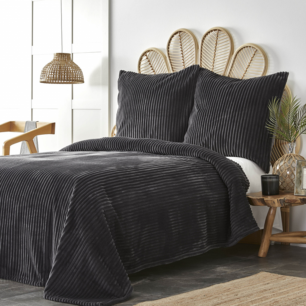 Karaca Home Joena Siyah Çift Kişilik Soft Yatak Örtüsü  görseli 2