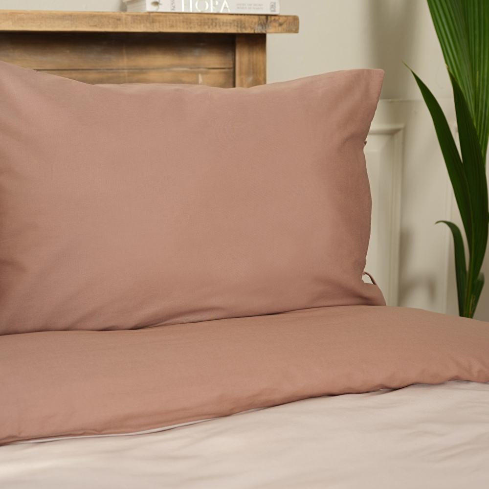 Karaca Home %100 Pamuk Basic Çift Taraflı Çift Kişilik Nevresim Takımı Bej-Kahve görseli 4
