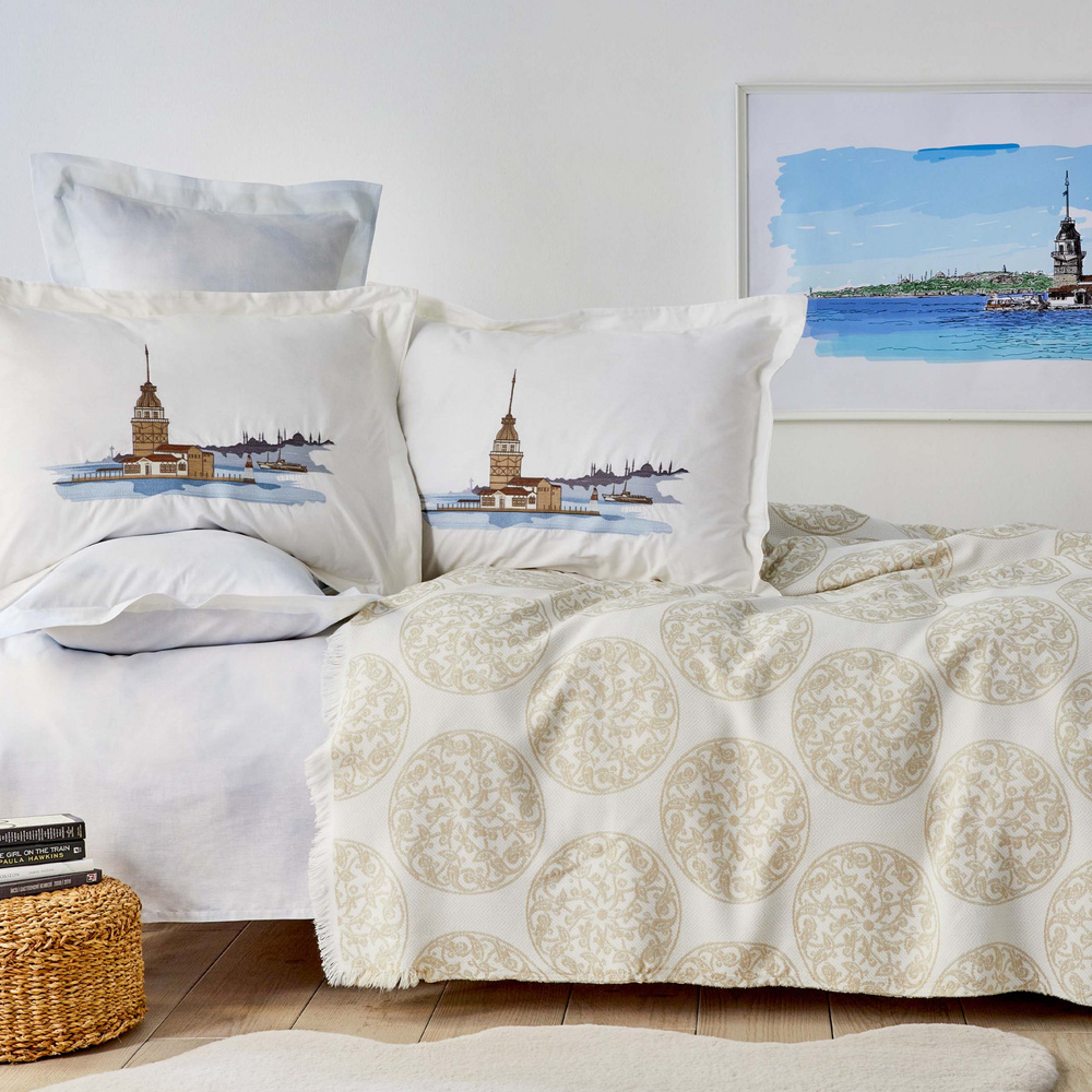 Karaca Home Boğaziçi Bej %100 Pamuk Çift Kişilik Nish Set görseli 2