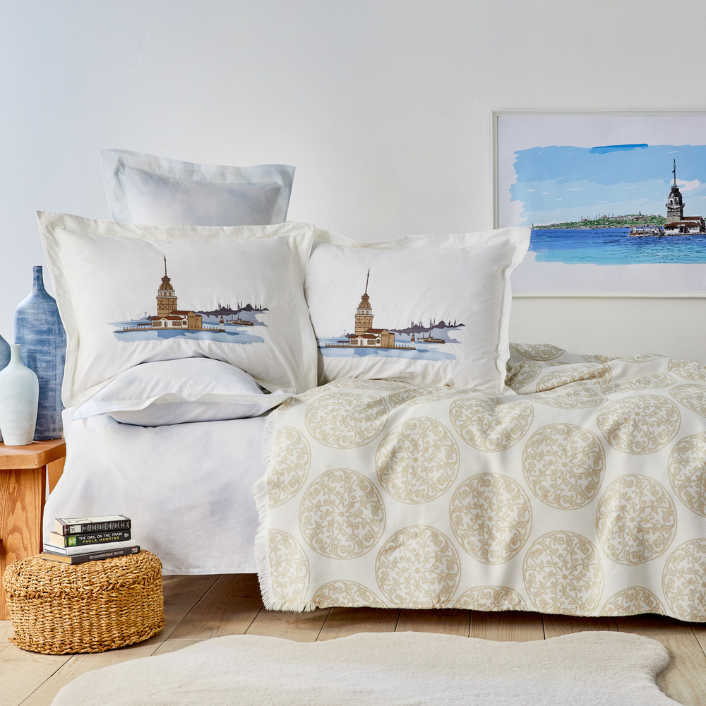 Karaca Home Boğaziçi Bej %100 Pamuk Çift Kişilik Nish Set görseli 1