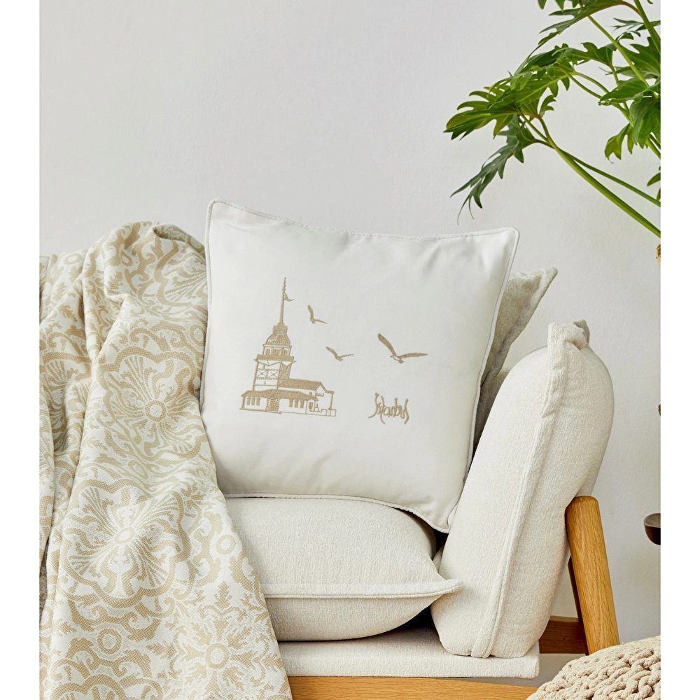 Karaca Home Kız Kulesi Bej Throw Kırlent Set görseli 1