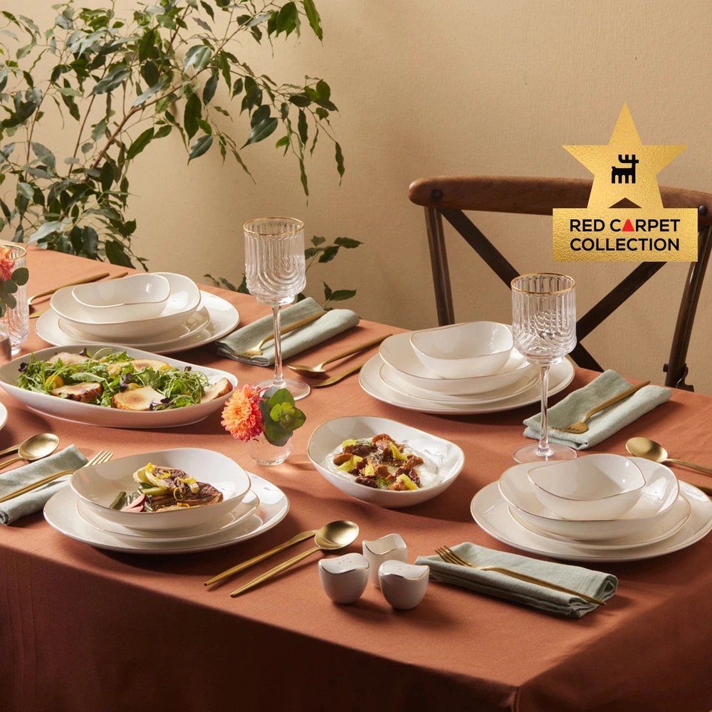 Karaca Red Carpet Collection Streamline Middle New Bone 56 Parça 12 Kişilik Yemek Takımı Gold görseli 1