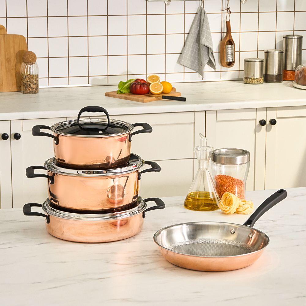 Karaca Powersteel 316+ Copper 7 Parça Tencere ve Tava Seti Petekli görseli 3