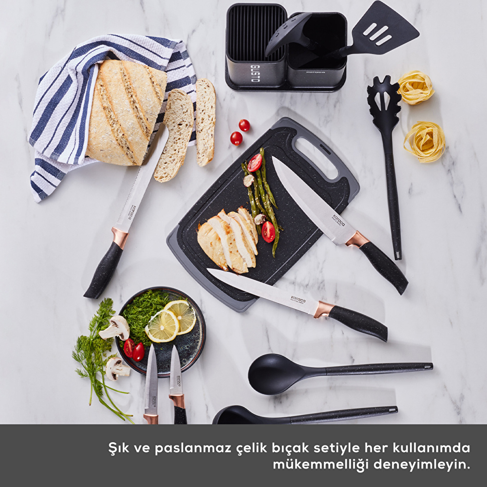 Karaca Gusto Siyah 12 Parça Bıçak Servis Kesme Tahtası Seti görseli 5