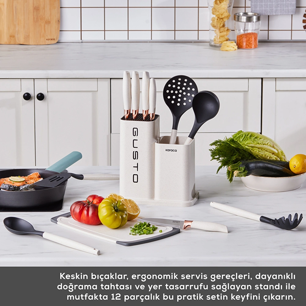 Karaca Gusto Krem 12 Parça Bıçak Servis Kesme Tahtası Seti görseli 6