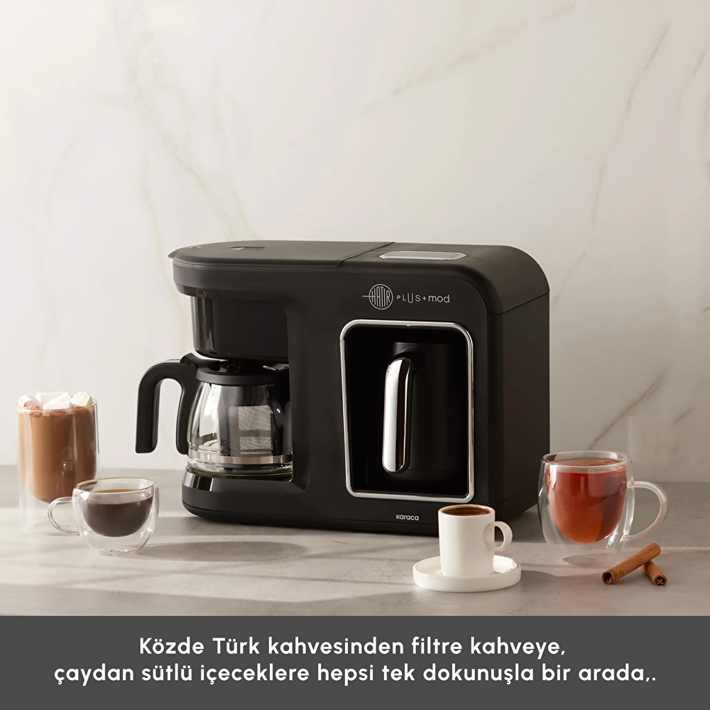 Karaca Hatır Plus 5 in 1 Essential Közde ve Sütlü Türk Kahvesi ve Filtre Kahve Makinesi Black Chrome görseli 3