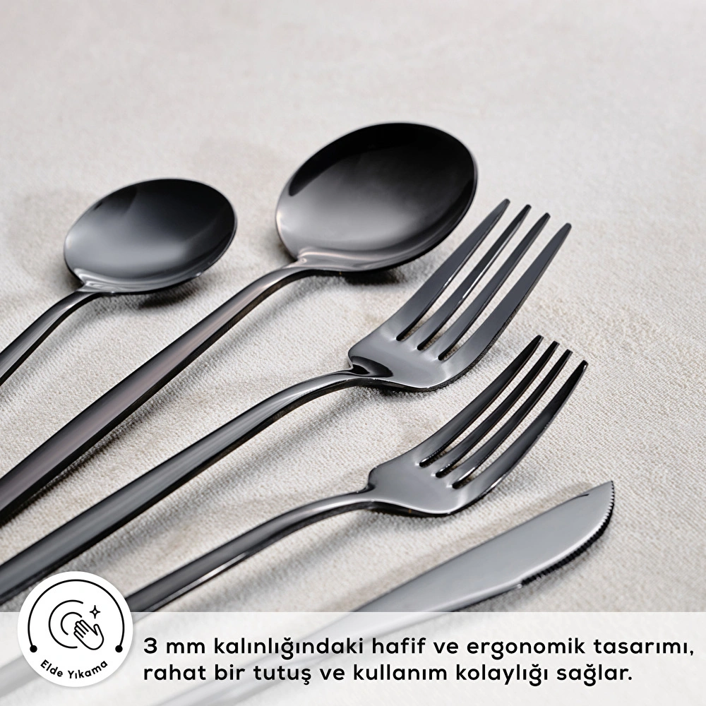 Karaca Orion 30 Parça 6 Kişilik Çatal Kaşık Bıçak Takımı Black görseli 3