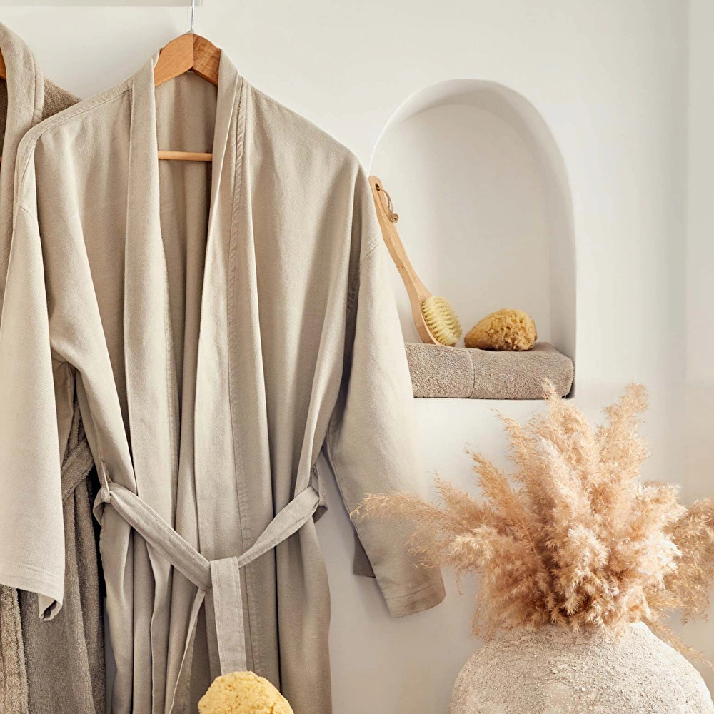 Karaca Home 4 Element Bej %100 Pamuk Kimono Sabahlık Toprak S/M görseli 1