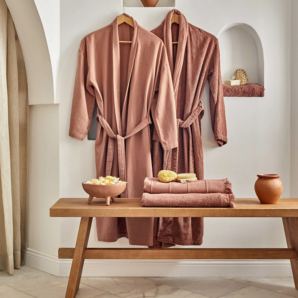 Karaca Home 4 Element Terracotta Şal Yaka Bornoz L/XL Ateş görseli 1