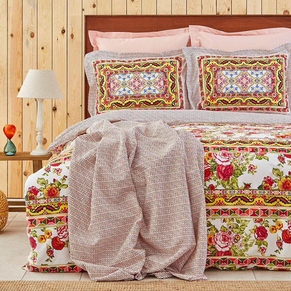Karaca Home Capri Somon %100 Pamuk Çift Kişilik Pike Hediyeli Nevresim Takımı  görseli 1