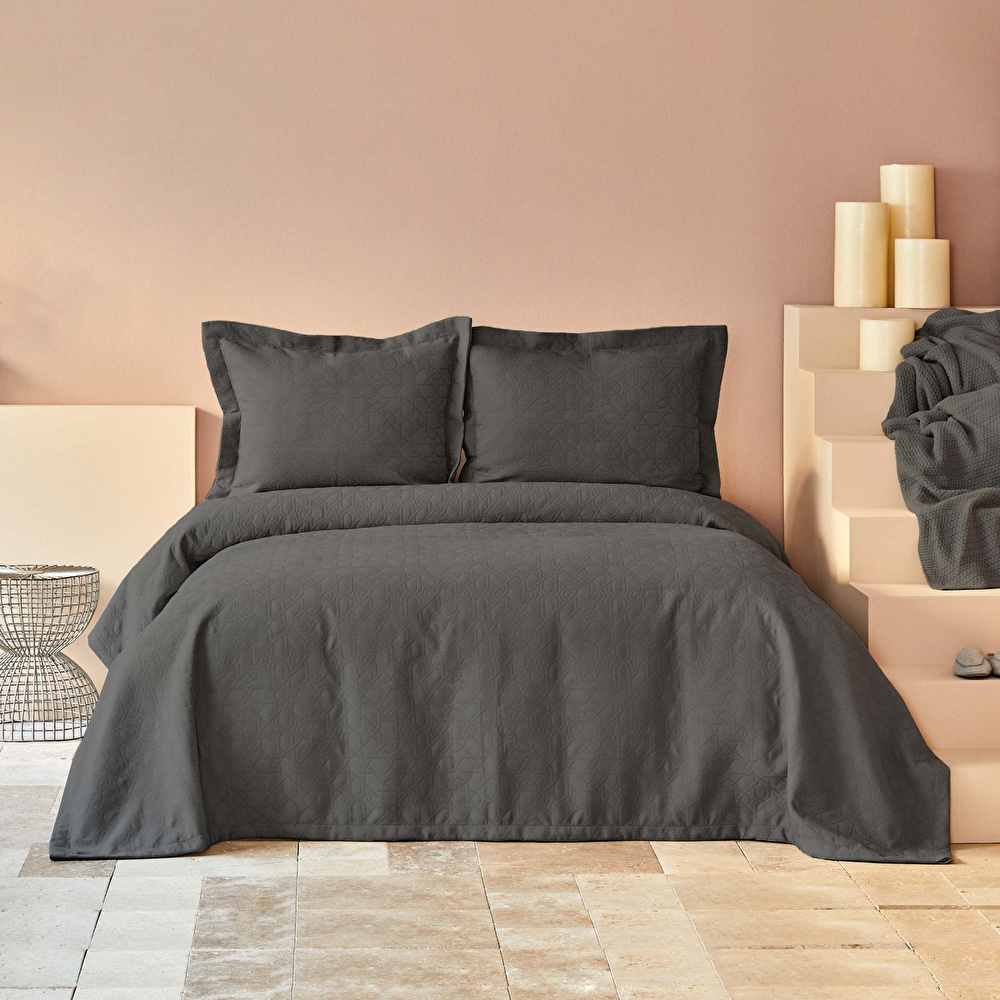 Karaca Home Back To Basic Çift Kişilik Yatak Örtüsü Antrasit  görseli 1