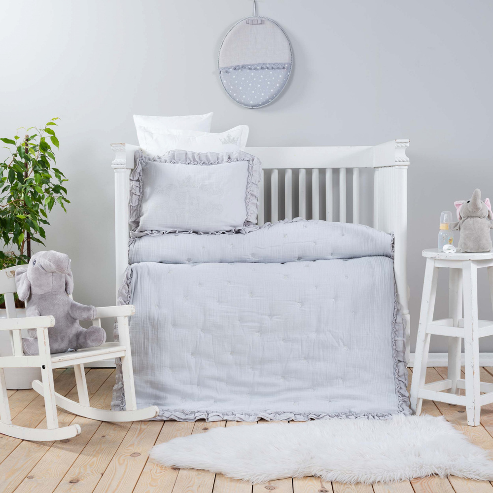 Karaca Home Royale Gri %100 Pamuk Müslin Nakışlı Private Bebek Yorgan Seti görseli 1