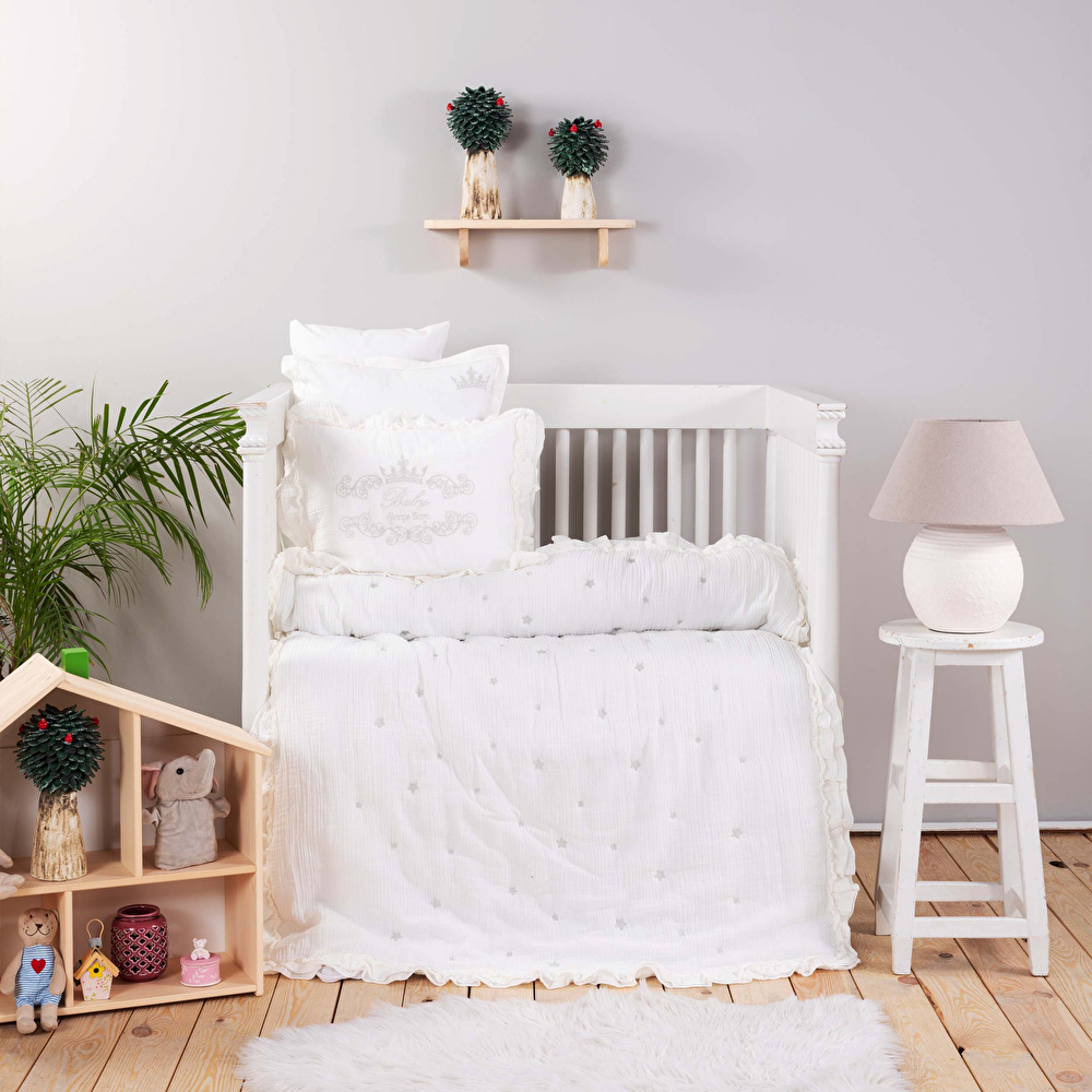 Karaca Home Royale Beyaz %100 Pamuk Müslin Nakışlı Private Bebek Yorgan Seti görseli 1