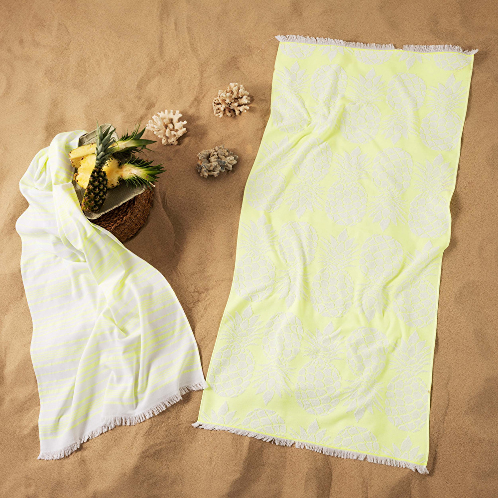 Karaca Home Pineapple %100 Pamuk Çift Taraflı Plaj Havlusu 70x 150 cm Sarı  görseli 1