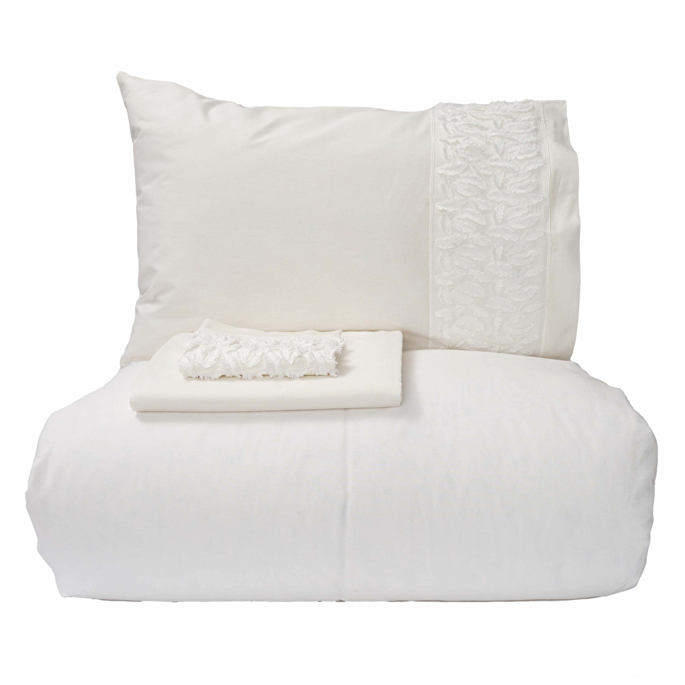 Karaca Home Serenity Beyaz %100 Pamuk Brodeli Çift Kişilik Nevresim Takımı görseli 5